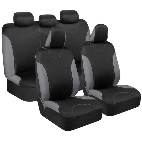 BDK UltraSleek Gray Seat Covers for Cars, Two-Tone Front Seat Covers with Matching Back Car Seat Cover, Made to Fit Most Auto Truck Van SUV, Interior Car Accessories, Car Seat...