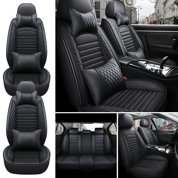 5-Seats PU Leather Universal Car Seat Covers Full set - Image 2
